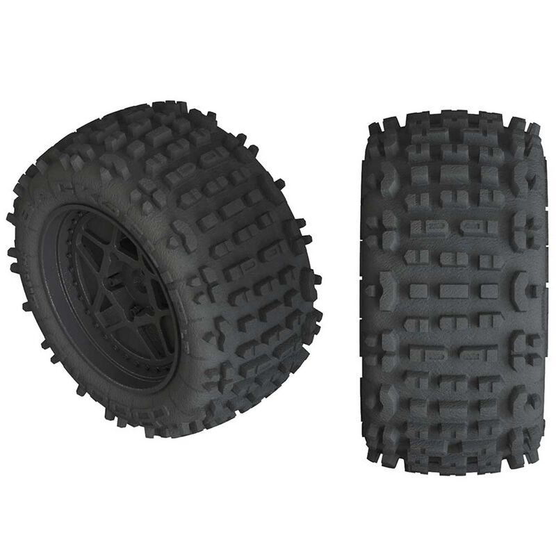 AR550050 - Pneus avant/arrière prémontés 1/10 dBoots Backflip LP 3.8 hexagonaux 17 mm noirs (2